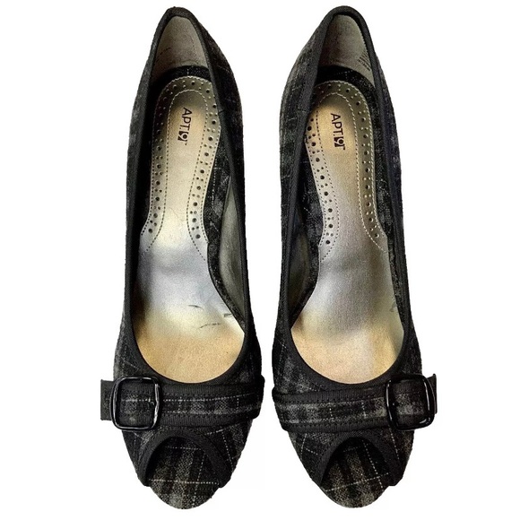 Apt 9 Madi Black Grey Plaid Tartan Heels Stiletto Size 8M - Picture 6 of 15